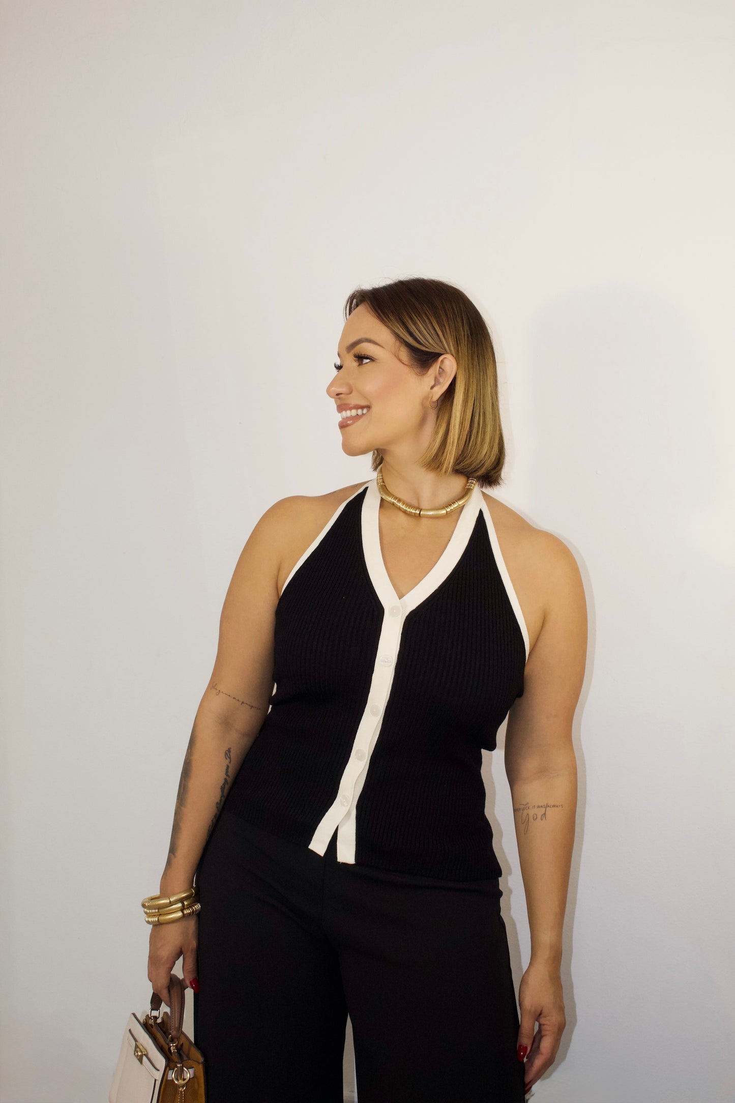 Black and White Button Top